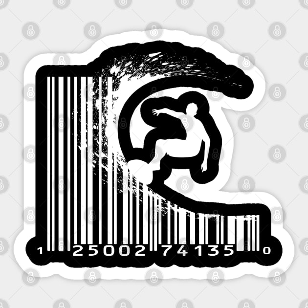 Youth surfing on barcode Sticker by Aish shop